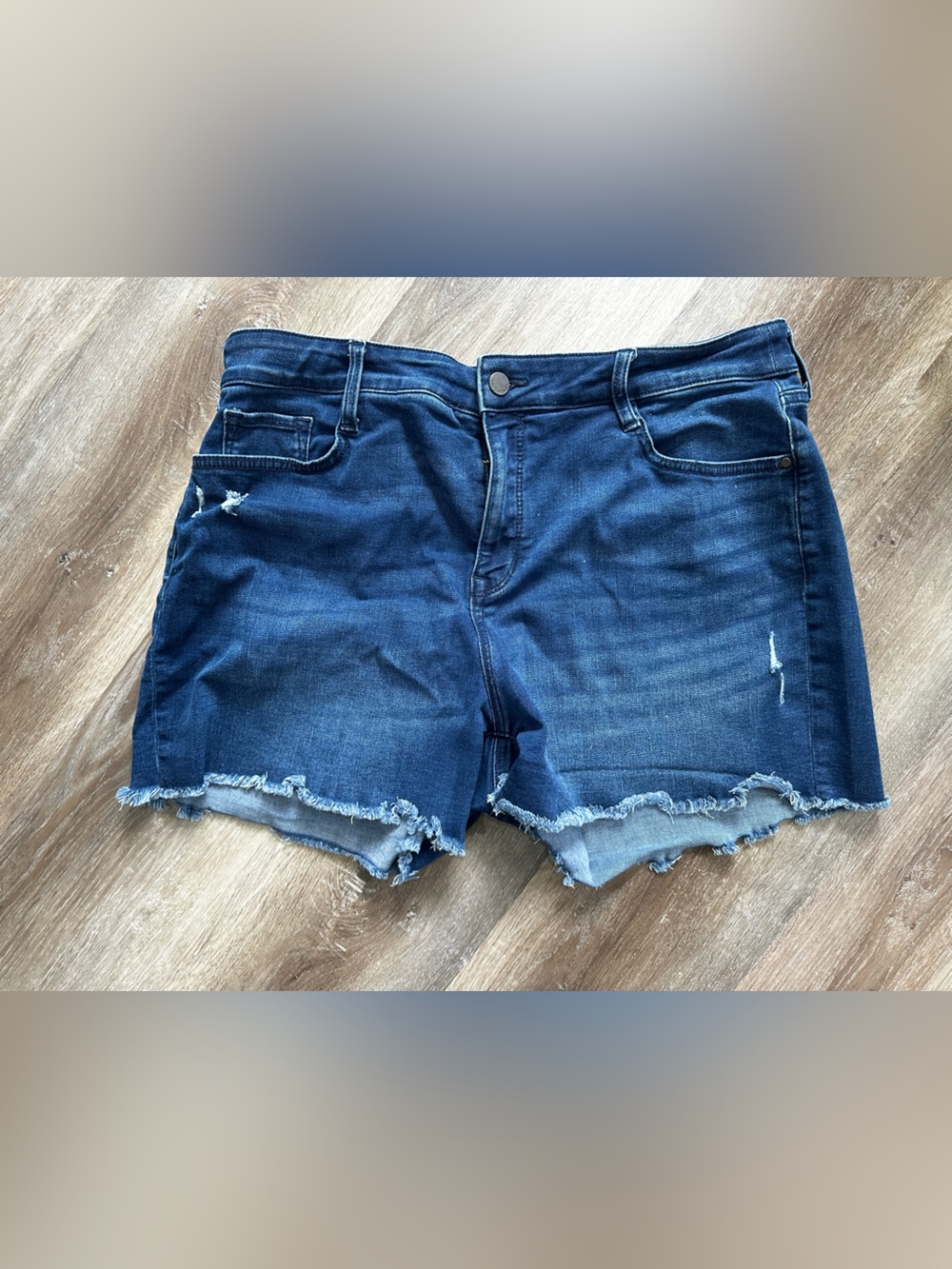 Nine West Women's Dark Blue Frayed Hem Denim Shorts